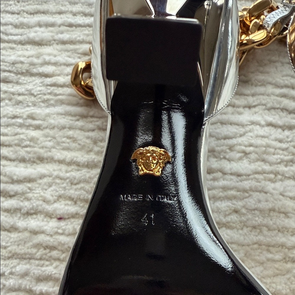 Versace Silver Heels with Gold Chain Accents size 41 - Picture 7 of 15